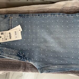 Zara Light Blue Skinny Jeans with Stud Accents